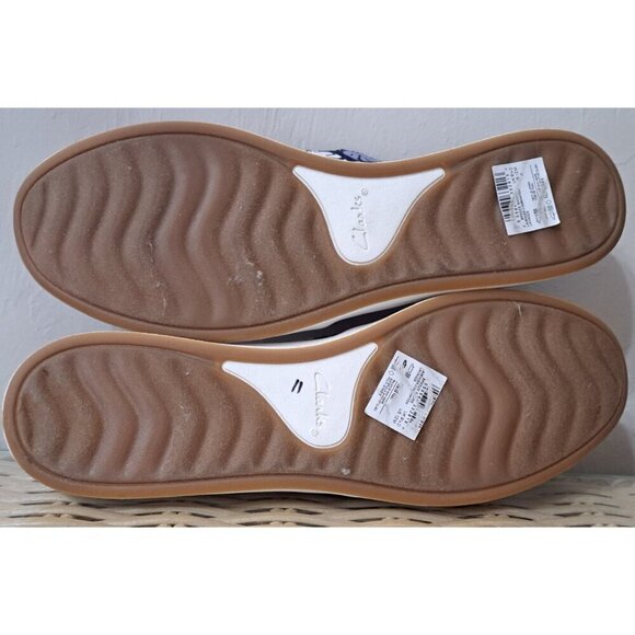 Clarks CloudSteppers Women's 12 Breeze Canvas Slip-on Mules Purple Tropical Leaf - Picture 7 of 8